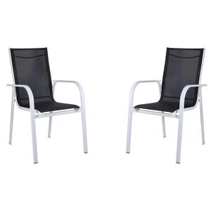 MYLIA Lot de 2 fauteuils de jardin empilables en aluminium et textile gris et blanc - LINOSA de MYLIA