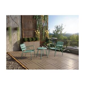 MYLIA Salon de jardin en métal - 2 fauteuils bas empilables et une table d'appoint - Vert amande - MIRMANDE de MYLIA