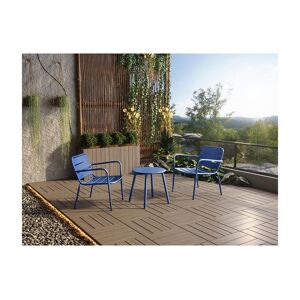 MYLIA Salon de jardin en métal - 2 fauteuils bas empilables et une table d'appoint - Bleu nuit - MIRMANDE de MYLIA