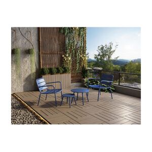 MYLIA Salon de jardin en métal - 2 fauteuils bas empilables et tables gigognes - Bleu nuit - MIRMANDE de MYLIA