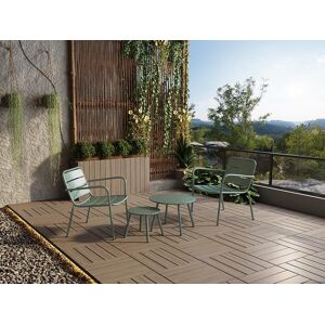 Salon de jardin en metal - 2 fauteuils bas empilables et tables gigognes - Vert amande - MIRMANDE de MYLIA