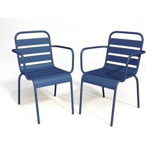 Lot de 2 fauteuils de jardin empilables en metal - Bleu nuit - MIRMANDE de MYLIA