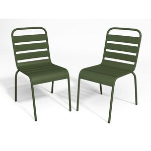 MYLIA Lot de 2 chaises de jardin empilables en métal - Kaki - MIRMANDE de MYLIA