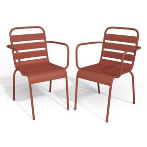 MYLIA Lot de 2 fauteuils de jardin empilables en métal - Terracotta - MIRMANDE de MYLIA