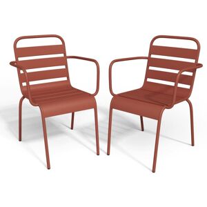 MYLIA Lot de 2 fauteuils de jardin empilables en métal - Terracotta - MIRMANDE de MYLIA