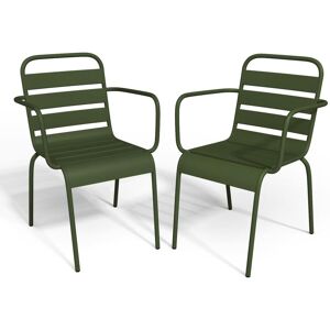 MYLIA Lot de 2 fauteuils de jardin empilables en métal - Kaki - MIRMANDE de MYLIA