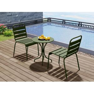 Salle a manger de jardin en metal - une table D.60cm et 2 chaises empilables - Kaki - MIRMANDE de MYLIA