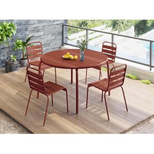 MYLIA Salle à manger de jardin en métal - une table D.110cm et 4 chaises empilables - Terracotta - MIRMANDE de MYLIA