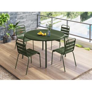 Salle a manger de jardin en metal - une table D.110cm et 4 chaises empilables - Kaki - MIRMANDE de MYLIA