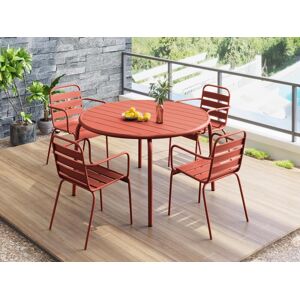 Salle a manger de jardin en metal - une table D.110cm et 4 fauteuils empilables - Terracotta - MIRMANDE de MYLIA