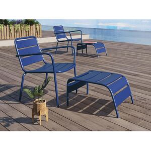 Fauteuil bas de jardin empilable + repose pied en metal - Bleu nuit - MIRMANDE de MYLIA