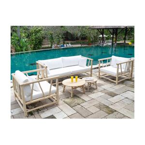 MYLIA Salon de jardin en bois : un canapé 3 places + 2 fauteuils + 2 tables basses - Teck clair et blanc - TULUM de MYLIA