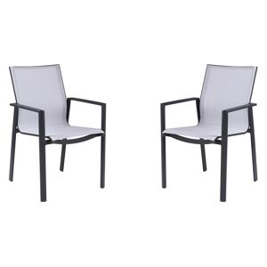 Lot de 2 fauteuils de jardin empilables en aluminium et textilene Gris clair et noir VALERA de MYLIA
