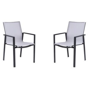 MYLIA Lot de 2 fauteuils de jardin empilables en aluminium et textilène - Gris clair et noir - VALERA de MYLIA