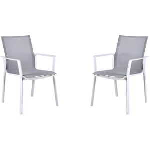 Lot de 2 fauteuils de jardin empilables en aluminium et textilène - Gris et blanc - MANAUS de MYLIA