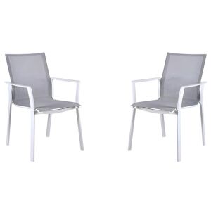 MYLIA Lot de 2 fauteuils de jardin empilables en aluminium et textilène - Gris et blanc - MANAUS de MYLIA