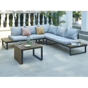 Vente-unique.com Salon de jardin modulable en aluminium et polywood : 1 canape d'angle + 1 table basse - Anthracite et naturel clair - KARPENISI de MYLIA