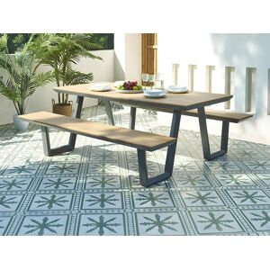 Salle a manger de jardin en aluminium et polywood : table L.200 cm + 2 bancs - Anthracite et naturel clair - VLASTI de MYLIA