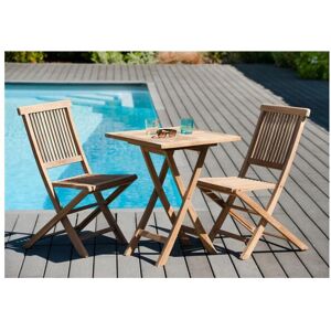 Macabane HARRIS - SALON DE JARDIN EN BOIS TECK 2 personnes : Ensemble de jardin - 1 Table carrée pliante 60 cm et 2 chaises