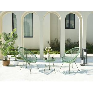 MYLIA Salon de jardin en fils de résine tressés : 2 fauteuils et une table - Kaki - ALIOS III de MYLIA