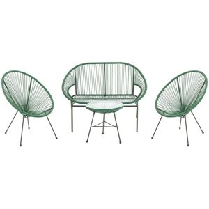 Salon de jardin en fils de resine tresses : 2 fauteuils, un banc et une table - Kaki - ALIOS III de MYLIA