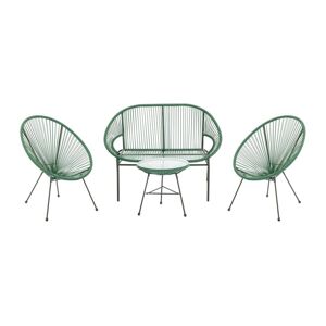 Vente-unique.com Salon de jardin en fils de resine tresses : 2 fauteuils, un banc et une table - Kaki - ALIOS III de MYLIA