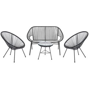 Vente-unique.com Salon de jardin en fils de resine tresses : 2 fauteuils, un banc et une table - Noir - ALIOS III de MYLIA