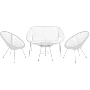 Salon de jardin en fils de resine tresses 2 fauteuils un banc et une table Blanc ALIOS III de MYLIA