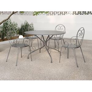 Salle a manger de jardin en metal facon fer forge une table D120cm et 4 fauteuils empilables Anthracite GUERMANTES de MYLIA