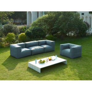 MYLIA Salon de jardin modulable 4 places en tissu : 1 fauteuil avec accoudoirs, 1 fauteuil, 2 angles et une table basse - Anthracite - LIVAI de MYLIA