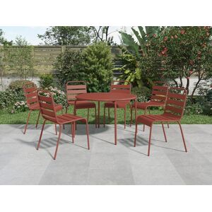 Salle a manger de jardin en metal - une table ronde D.130cm et 6 chaises empilables - Terracotta - MIRMANDE de MYLIA