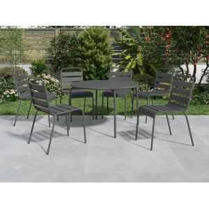 Vente-unique.com Salle a manger de jardin en metal - une table ronde D.130cm et 6 chaises empilables - Gris fonce - MIRMANDE de MYLIA