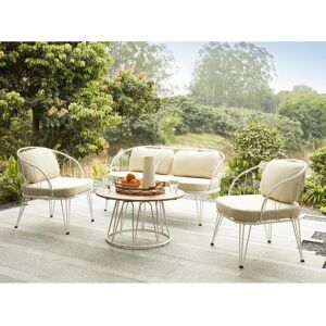 Salon de jardin en metal 1 canape 2 places 2 fauteuils et une table basse Blanc ARLESAN de MYLIA