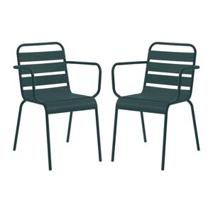 Lot de 2 fauteuils de jardin empilables en metal - Vert sapin - MIRMANDE de MYLIA