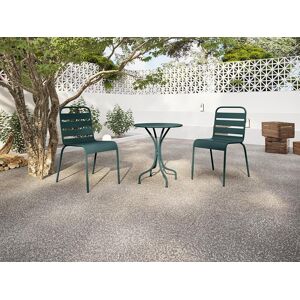Salle a manger de jardin en metal une table D60cm et 2 chaises empilables Vert sapin MIRMANDE de MYLIA
