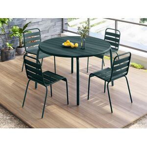 Vente-unique.com Salle a manger de jardin en metal - une table D.110cm et 4 chaises empilables - Vert sapin - MIRMANDE de MYLIA