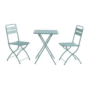 MYLIA Salle à manger de jardin pliante en métal - une table L.60 cm et 2 chaises pliantes - Vert amande - MIRMANDE de MYLIA