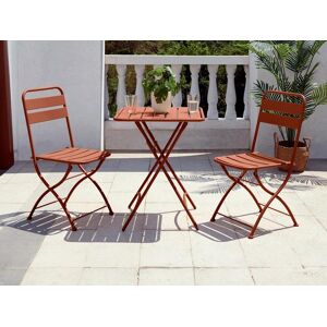 Salle a manger de jardin pliante en metal - une table L.60 cm et 2 chaises pliantes - Terracotta - MIRMANDE de MYLIA