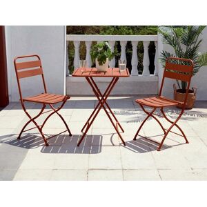 MYLIA Salle à manger de jardin pliante en métal - une table L.60 cm et 2 chaises pliantes - Terracotta - MIRMANDE de MYLIA