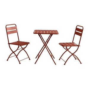 MYLIA Salle à manger de jardin pliante en métal - une table L.60 cm et 2 chaises pliantes - Terracotta - MIRMANDE de MYLIA