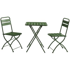 MYLIA Salle à manger de jardin pliante en métal - une table L.60 cm et 2 chaises pliantes - Kaki - MIRMANDE de MYLIA