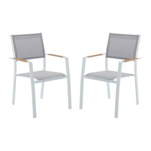 Lot de 2 fauteuils de jardin empilables en aluminimum et textilene Gris clair et blanc MACILA de MYLIA