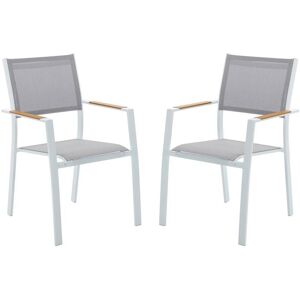 Lot de 2 fauteuils de jardin empilables en aluminimum et textilène - Gris clair et blanc - MACILA de MYLIA - Publicité