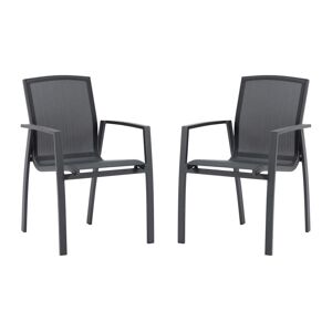 Vente-unique.com Lot de 2 fauteuils de jardin empilables en aluminium et textilene - Anthracite - MILLAU de MYLIA