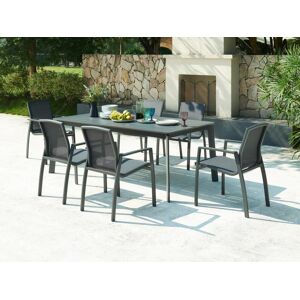 Salle a manger de jardin en aluminium et textilene une table extensible L200 300 cm et 6 fauteuils empilables Anthracite MILLAU de MYLIA