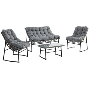 Salon de jardin en resine tressee 1 canape 2 places 2 fauteuils et une table basse Gris anthracite JONAH de MYLIA