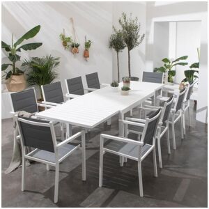 Happy Garden Salon de jardin VENEZIA extensible en textilène gris 10 places - aluminium blanc - HAPPY GARDEN