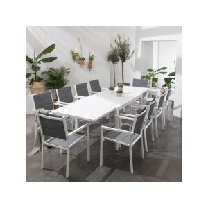 Happy Garden Salon de jardin VENEZIA extensible en textilène gris 10 places - aluminium blanc - HAPPY GARDEN
