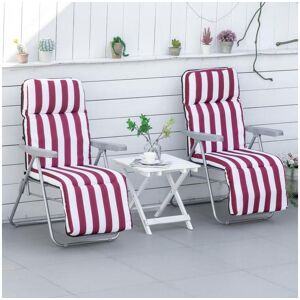 Outsunny Lot de 2 chaises longues bains de soleil ajustables pliables transat lit de jardin en acier rouge + blanc