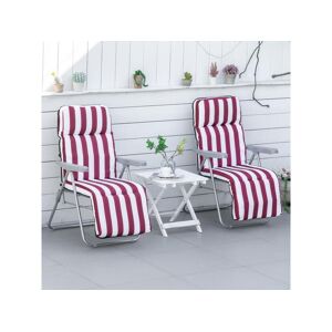 Outsunny Lot de 2 chaises longues bains de soleil ajustables pliables transat lit de jardin en acier rouge + blanc
